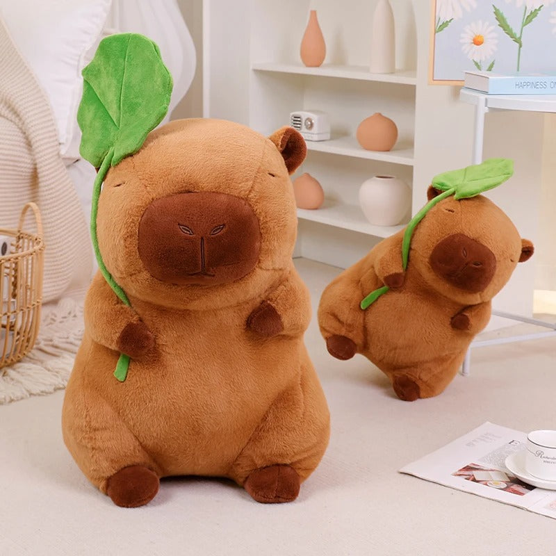 Cute Capybara Plush Toy with Lotus Leaf