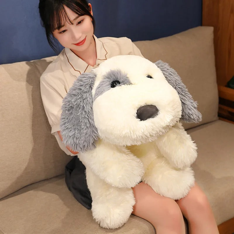 Fluffy Lying Dog Plush Pillow – Soft Cuddly Stuffed Animal