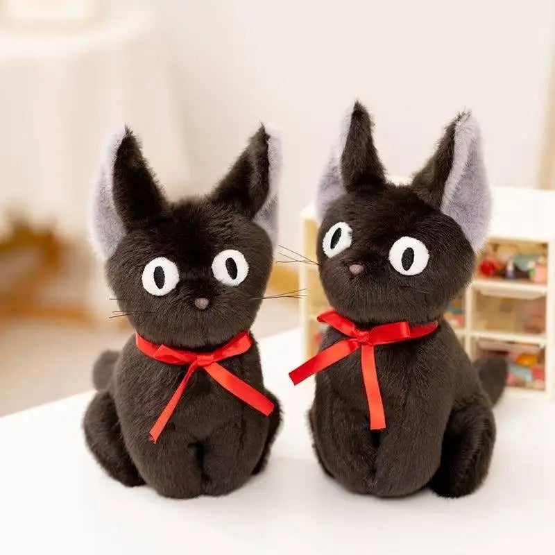 Cute Black Cat Plush Toy – Handmade Kawaii Stuffed Animal with Red Ribbon