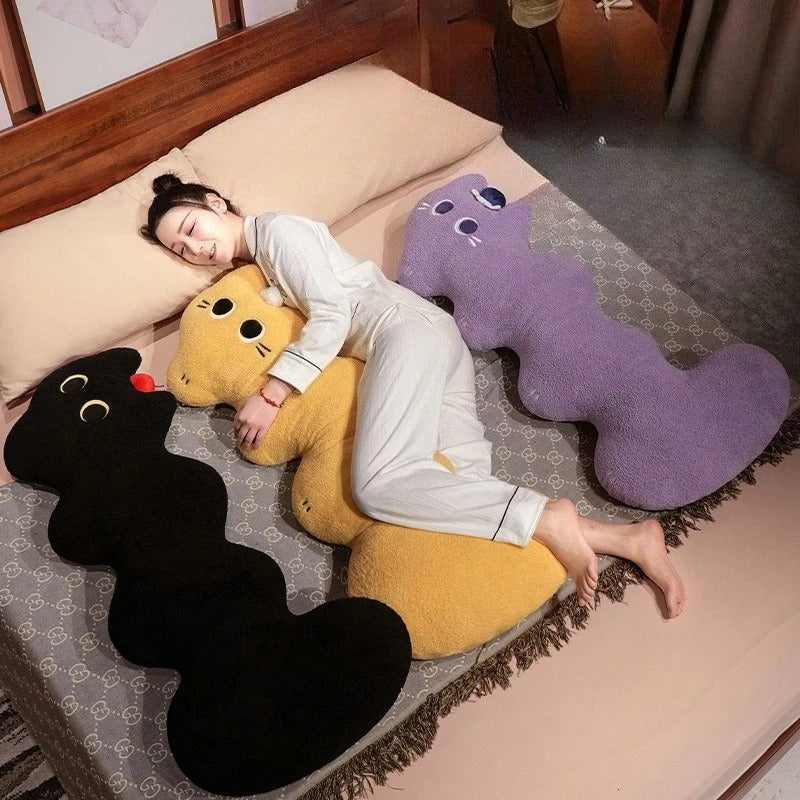 Cute Cat Long Throw Pillow – Black, Purple & Yellow