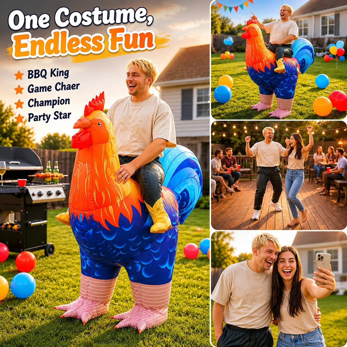 Inflatable Rooster Ride-On Costume – Funny Chicken Halloween Outfit