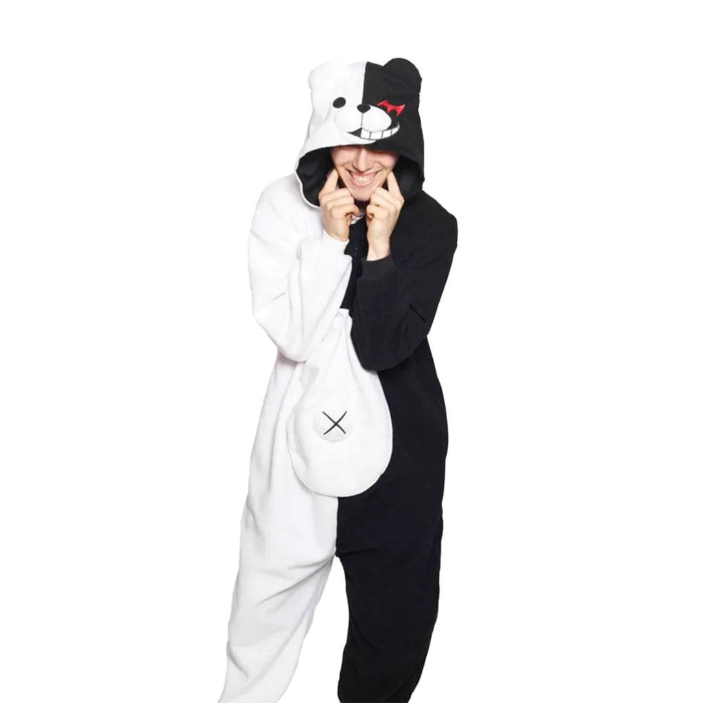 Black and White Bear Costume Adult Kigurumi Onesie Cosplay Pajamas Unisex Halloween Christmas Sleepwear Party Outfit