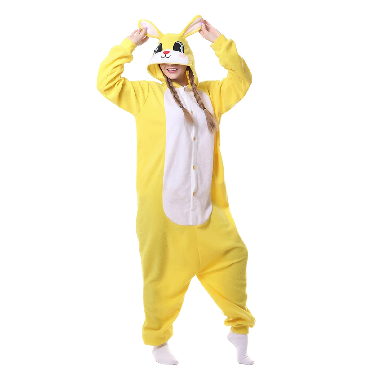 Yellow Bunny Costume Adult Kigurumi Onesie Cosplay Pajamas Unisex Halloween Christmas Sleepwear Party Outfit