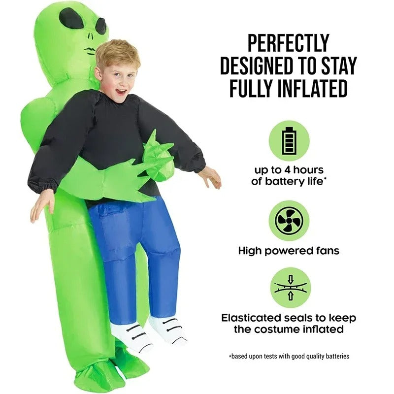 Inflatable Alien Carry Me Costume – Funny Green Alien Halloween Outfit