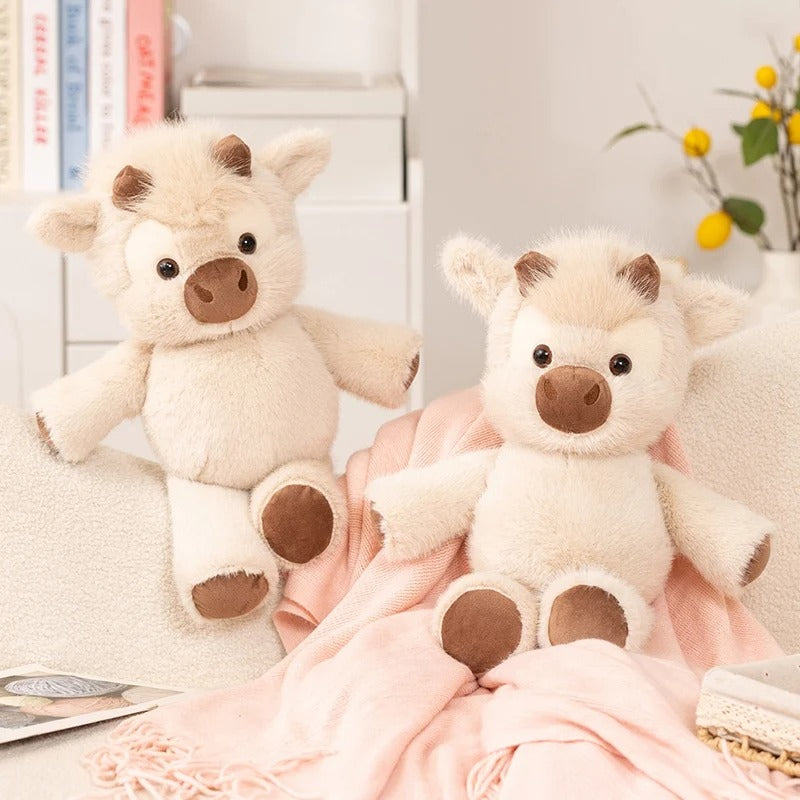 Adorable Highland Cattle Plush Toy – Huggable Running Cow Stuffed Animal