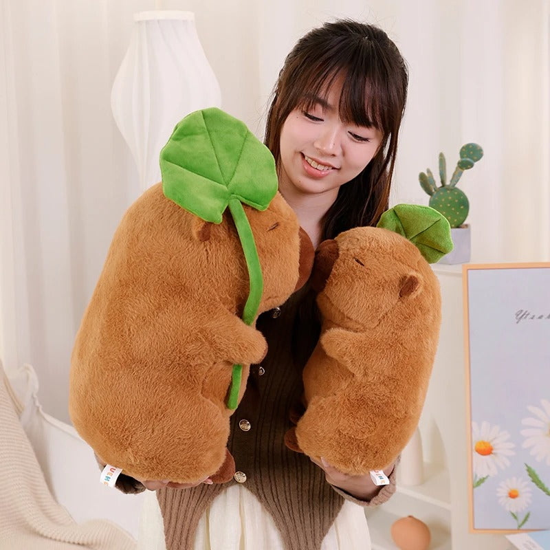 Cute Capybara Plush Toy with Lotus Leaf