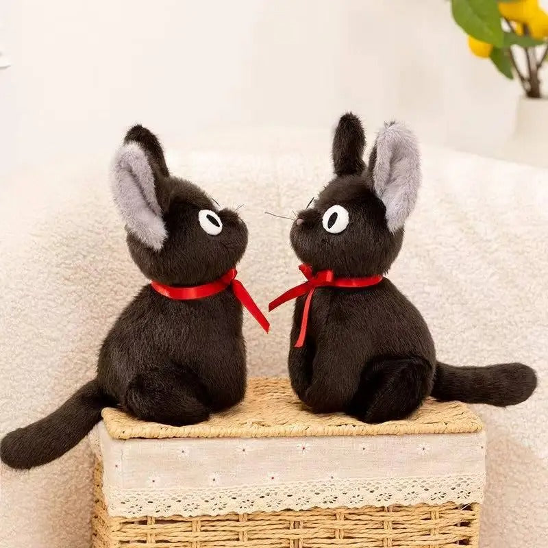 Cute Black Cat Plush Toy – Handmade Kawaii Stuffed Animal with Red Ribbon