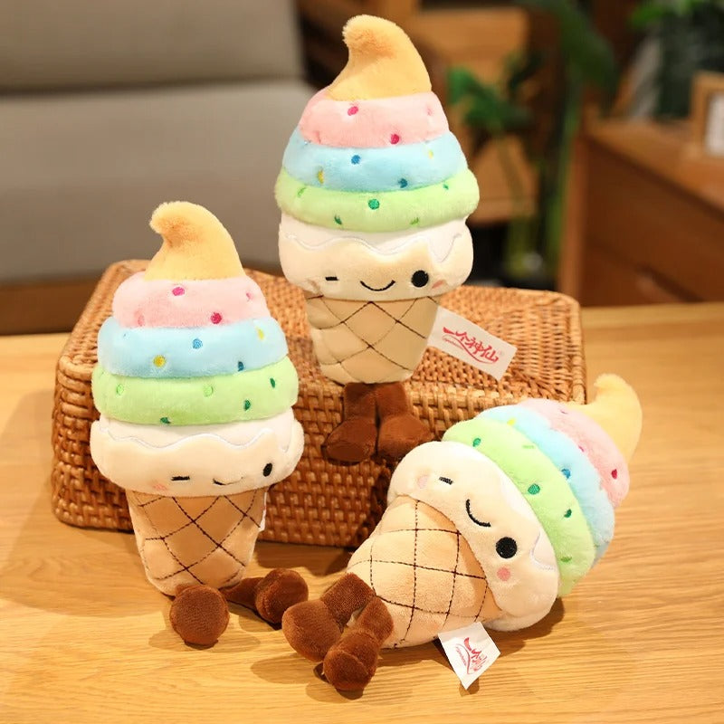 Cute Ice Cream Cone Plush Toy – Soft Rainbow Dessert Stuffed Animal, Adorable Sweet Treat Pillow