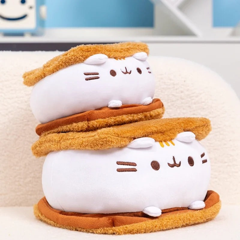 Cute Biscuit Cat Plush Pillow – Adorable Sandwich Cookie Cat Stuffed Toy