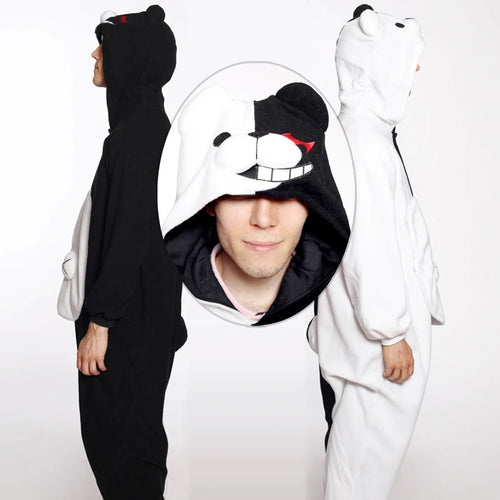 Black and White Bear Costume Adult Kigurumi Onesie Cosplay Pajamas Unisex Halloween Christmas Sleepwear Party Outfit