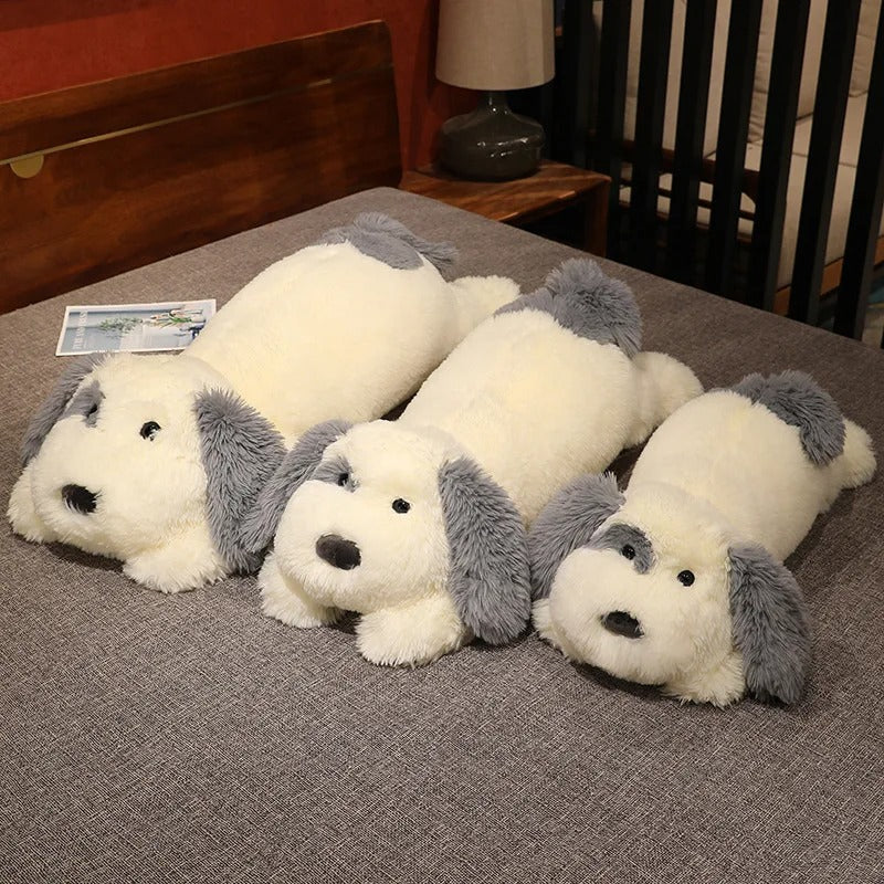 Fluffy Lying Dog Plush Pillow – Soft Cuddly Stuffed Animal