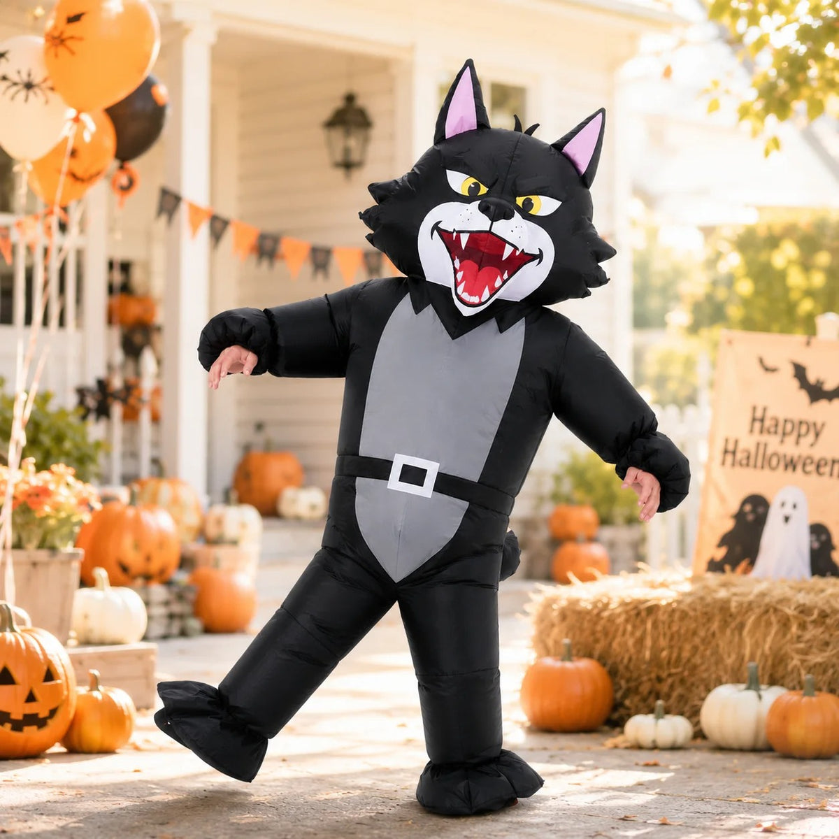 Inflatable Wolf Costume – Funny Black Wolf Halloween Outfit