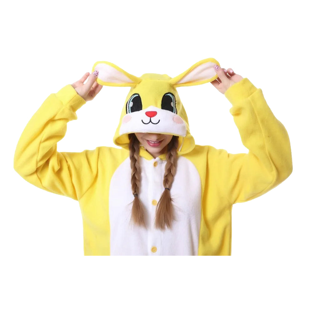 Yellow Bunny Costume Adult Kigurumi Onesie Cosplay Pajamas Unisex Halloween Christmas Sleepwear Party Outfit