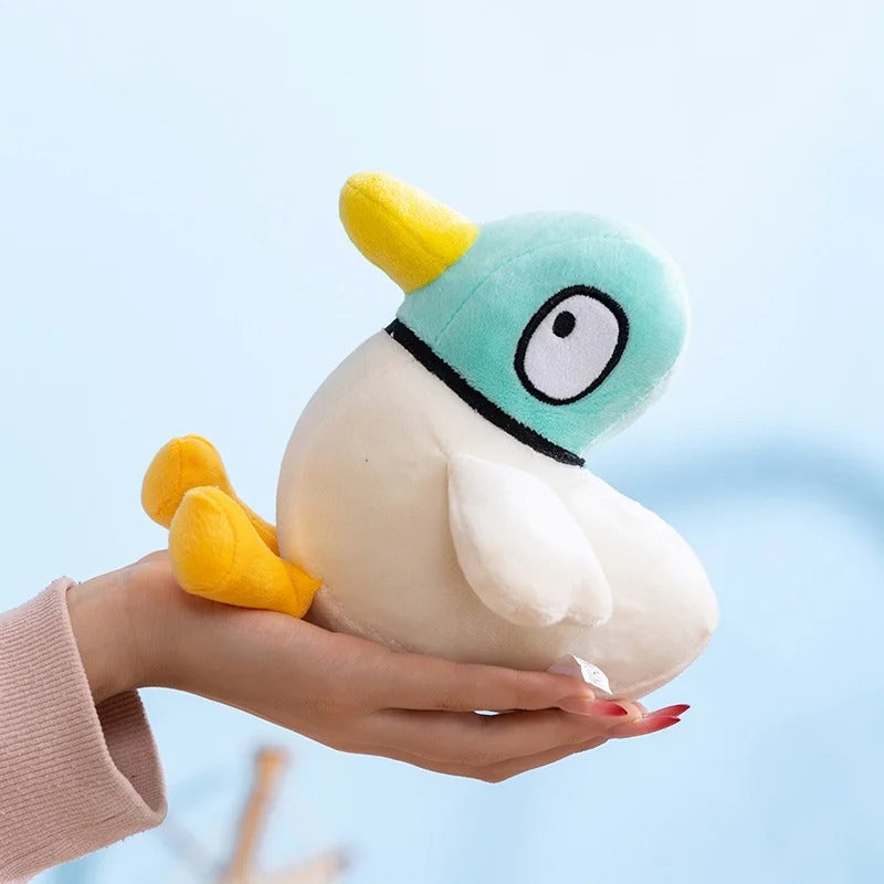 Cute White Duck Plush Toy – Mint Green Hood Stuffed Animal