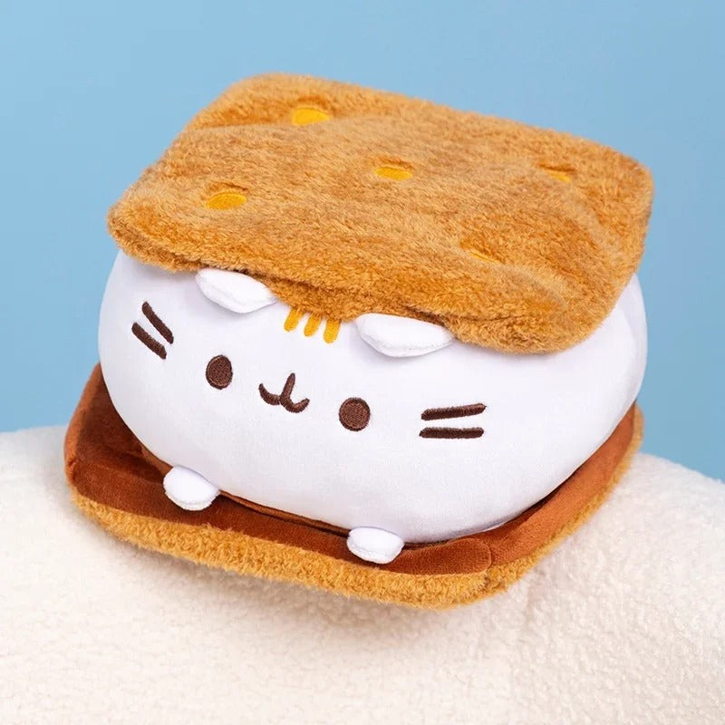 Cute Biscuit Cat Plush Pillow – Adorable Sandwich Cookie Cat Stuffed Toy