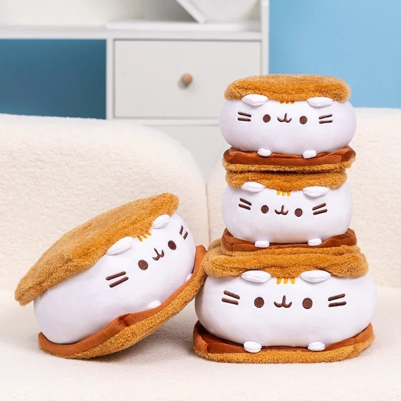 Cute Biscuit Cat Plush Pillow – Adorable Sandwich Cookie Cat Stuffed Toy