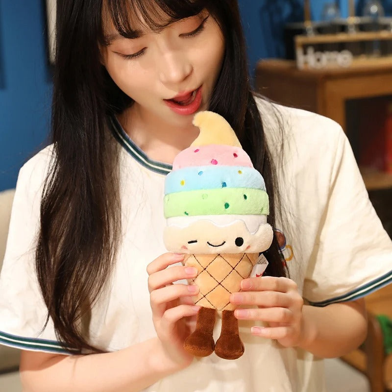 Cute Ice Cream Cone Plush Toy – Soft Rainbow Dessert Stuffed Animal, Adorable Sweet Treat Pillow