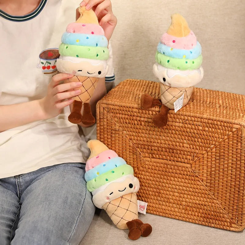 Cute Ice Cream Cone Plush Toy – Soft Rainbow Dessert Stuffed Animal, Adorable Sweet Treat Pillow