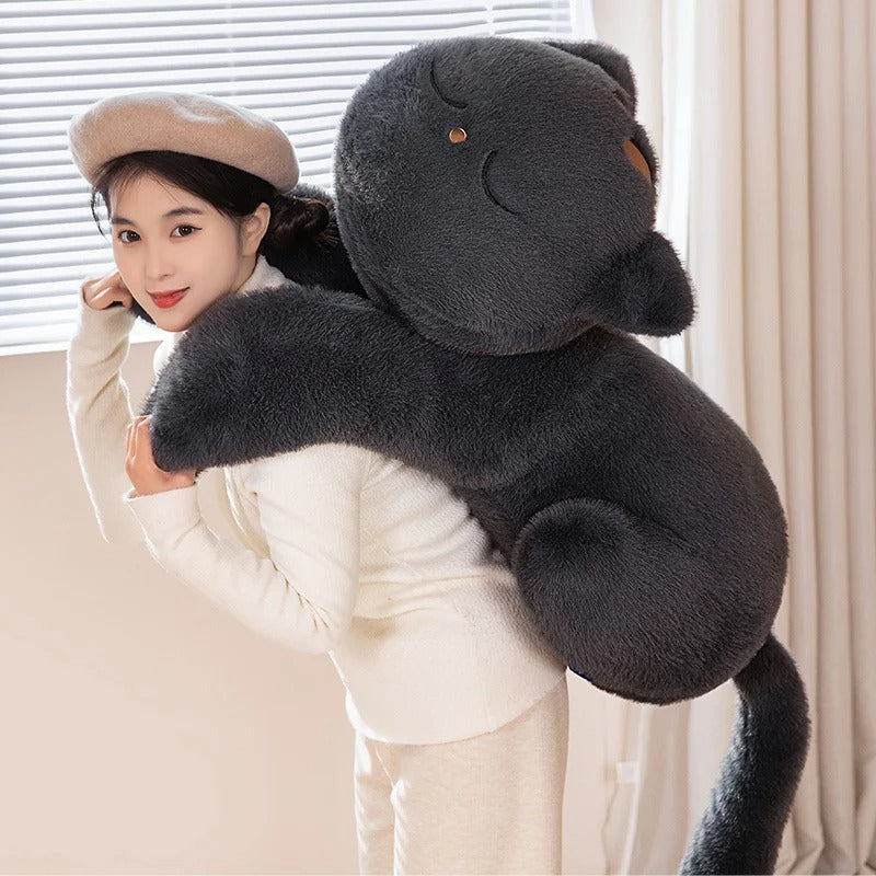 Black Cat Plush Pillow – Soft Lying Cat Cushion