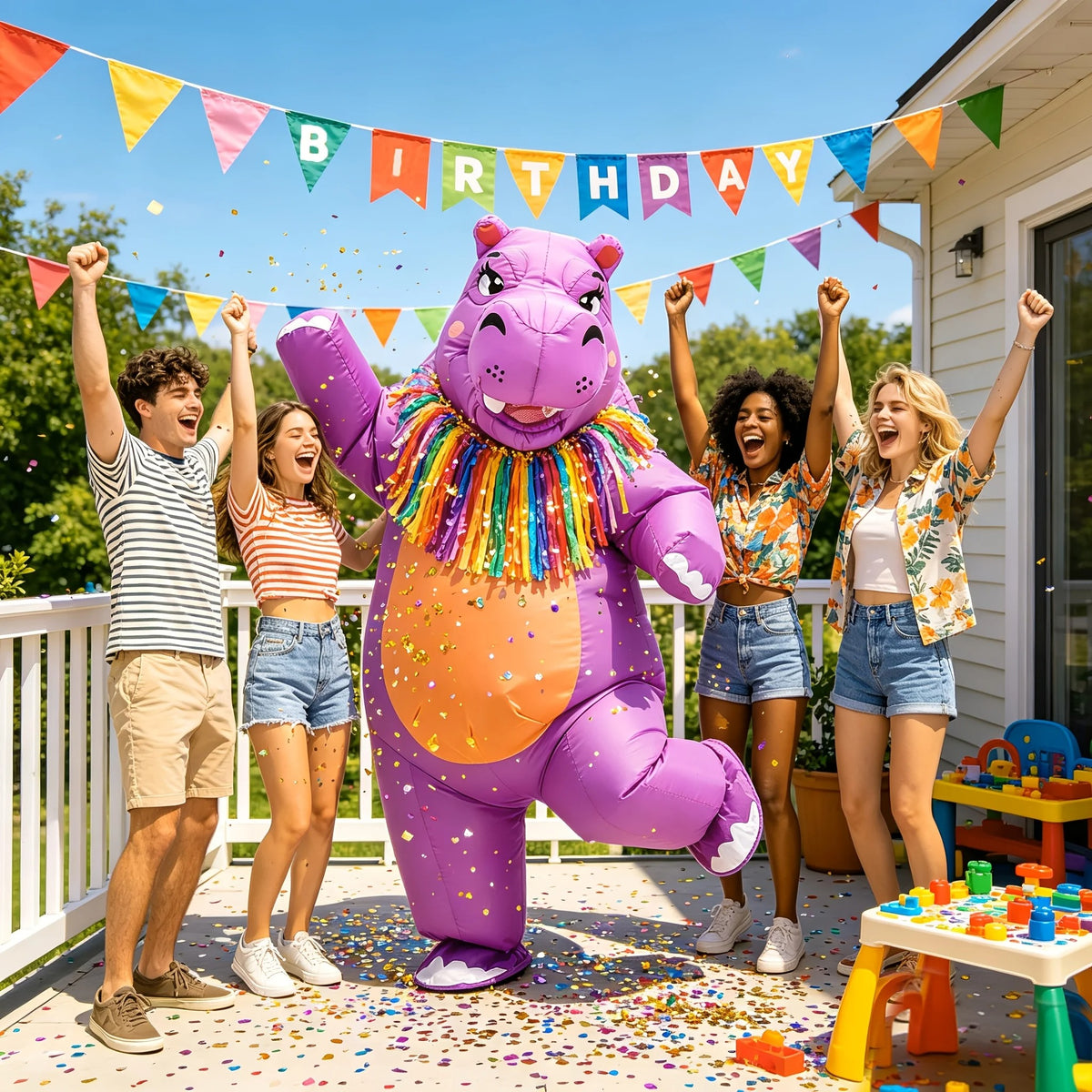Inflatable Hippo Costume – Funny Purple Animal Halloween Outfit