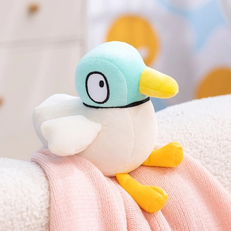 Cute White Duck Plush Toy – Mint Green Hood Stuffed Animal
