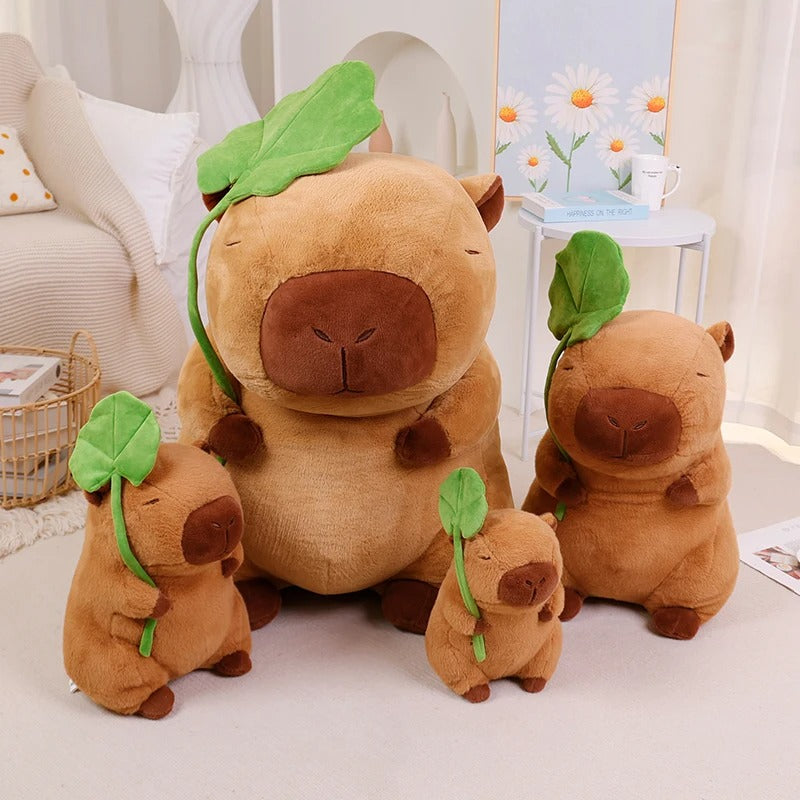 Cute Capybara Plush Toy with Lotus Leaf