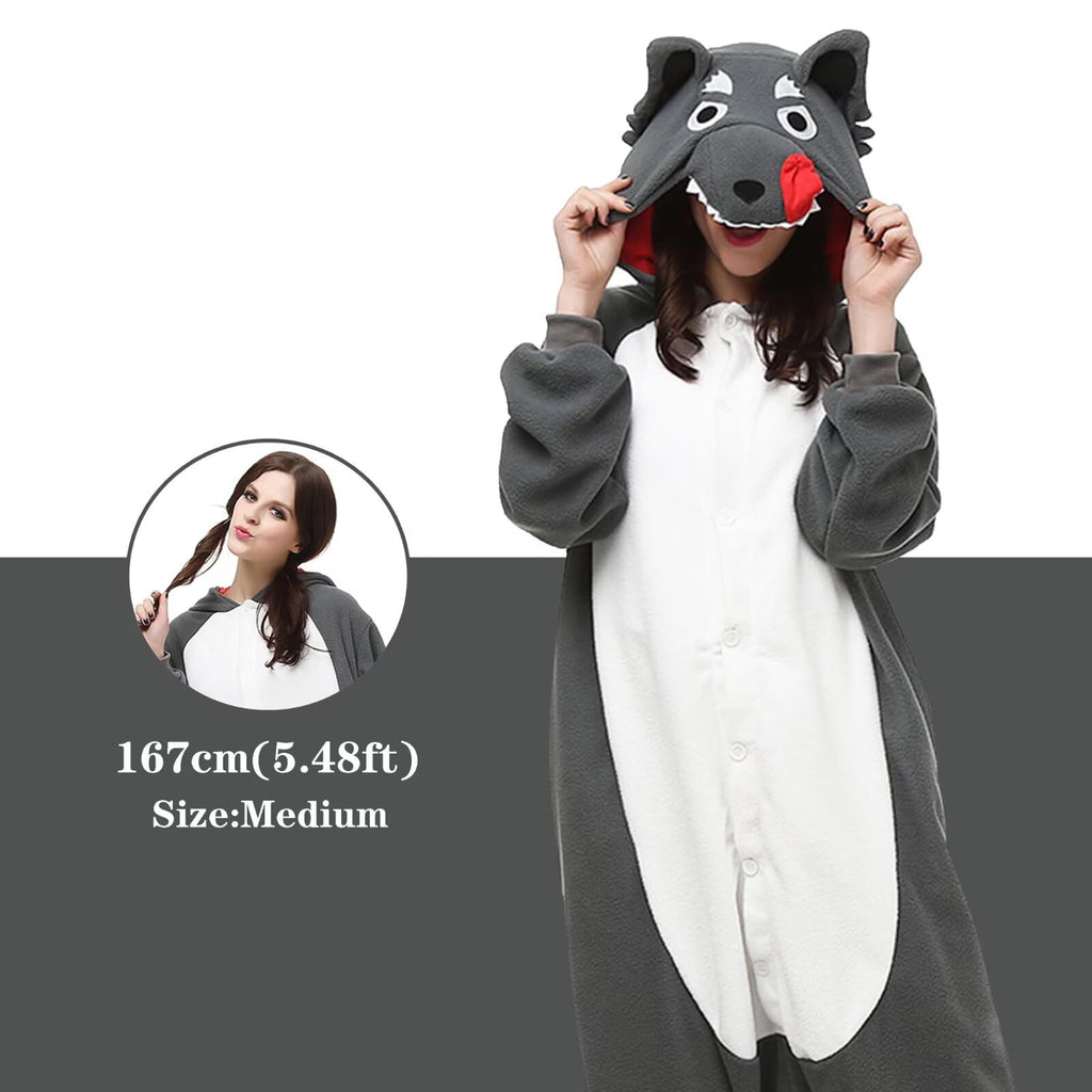 Bad Wolf Costume Adult Kigurumi Onesie Cosplay Pajamas Unisex Halloween Christmas Sleepwear Party Outfit