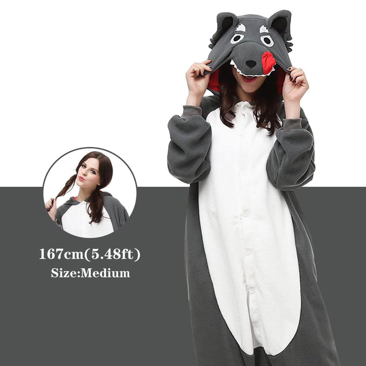 Bad Wolf Costume Adult Kigurumi Onesie Cosplay Pajamas Unisex Halloween Christmas Sleepwear Party Outfit