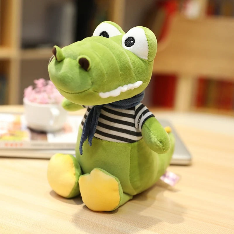 Cute Green Crocodile Plush Toy – Striped Shirt Stuffed Animal