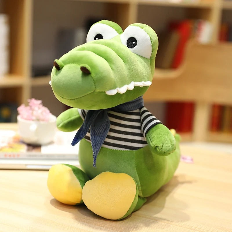 Cute Green Crocodile Plush Toy – Striped Shirt Stuffed Animal