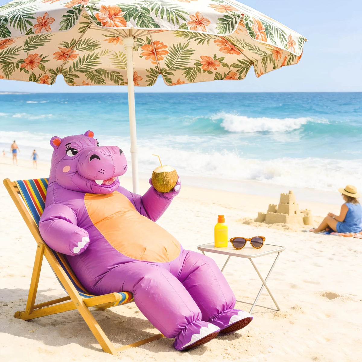 Inflatable Hippo Costume – Funny Purple Animal Halloween Outfit