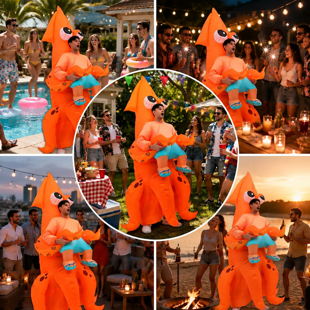 Inflatable Squid Costume – Funny Orange Sea Creature Outfit