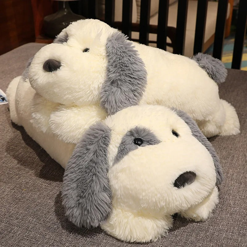 Fluffy Lying Dog Plush Pillow – Soft Cuddly Stuffed Animal