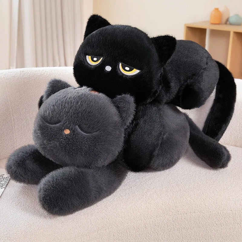 Black Cat Plush Pillow – Soft Lying Cat Cushion