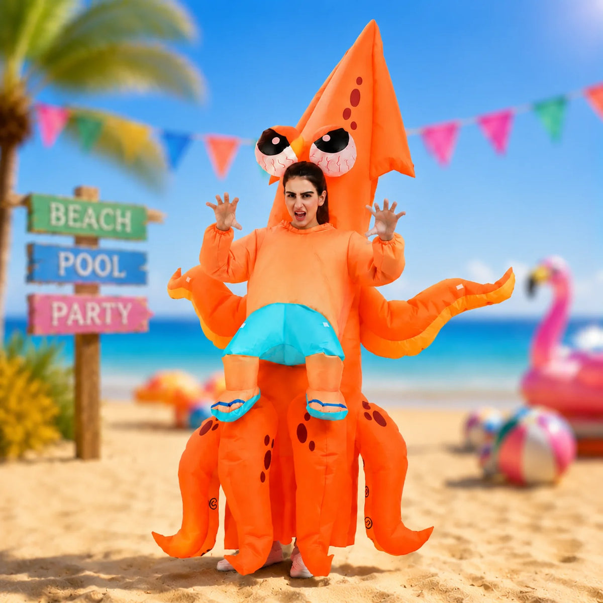 Inflatable Squid Costume – Funny Orange Sea Creature Outfit