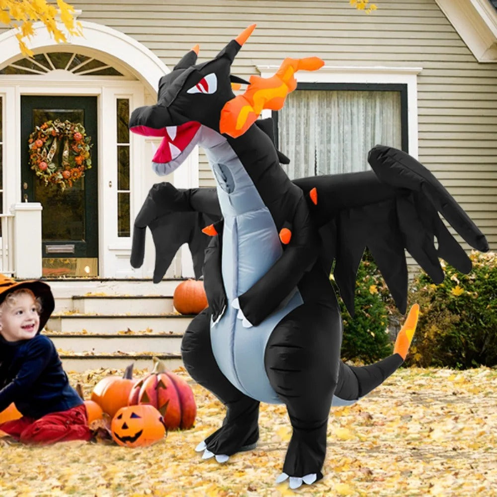 Inflatable Fire-Breathing Dragon Costume – Black Fantasy Dragon Outfit