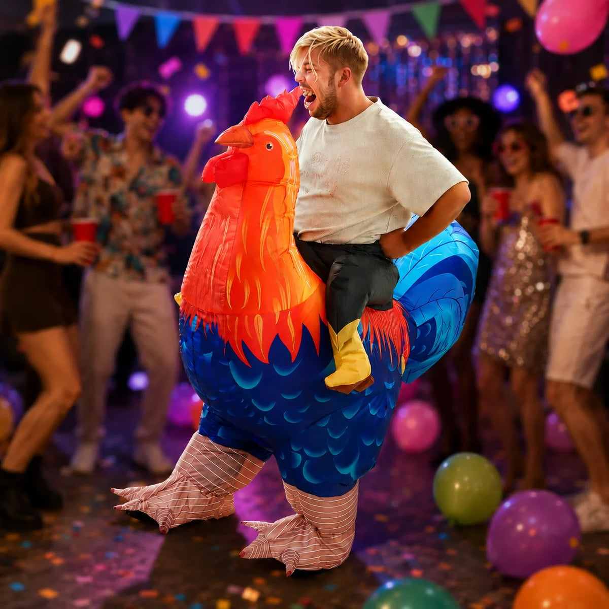 Inflatable Rooster Ride-On Costume – Funny Chicken Halloween Outfit