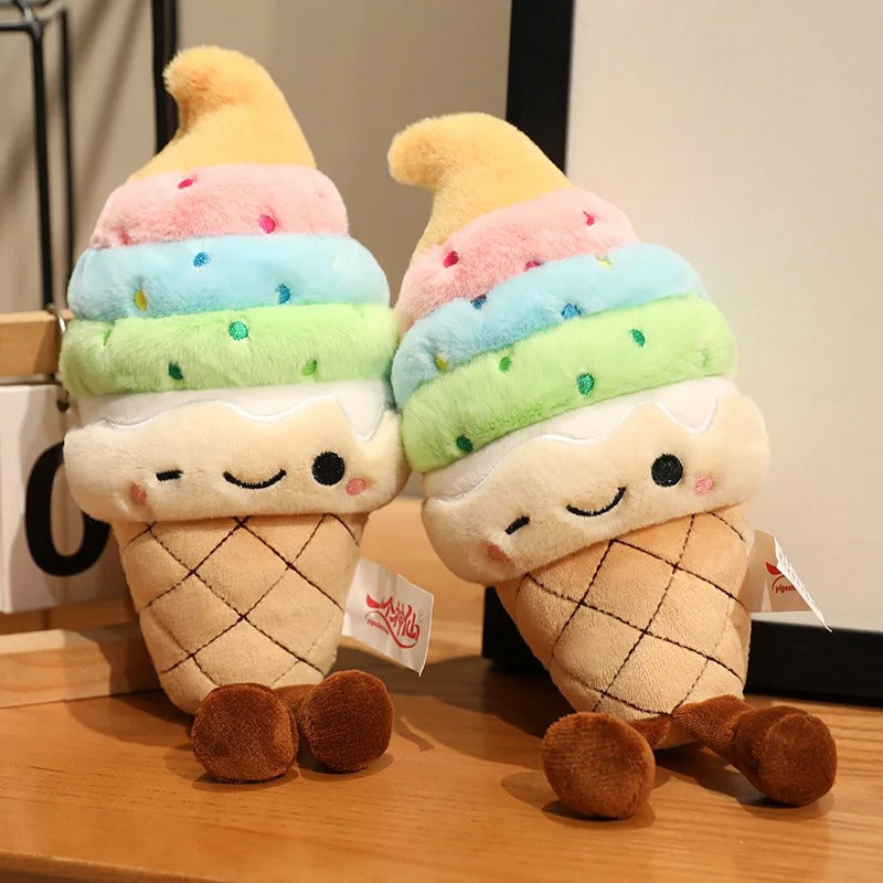 Cute Ice Cream Cone Plush Toy – Soft Rainbow Dessert Stuffed Animal, Adorable Sweet Treat Pillow