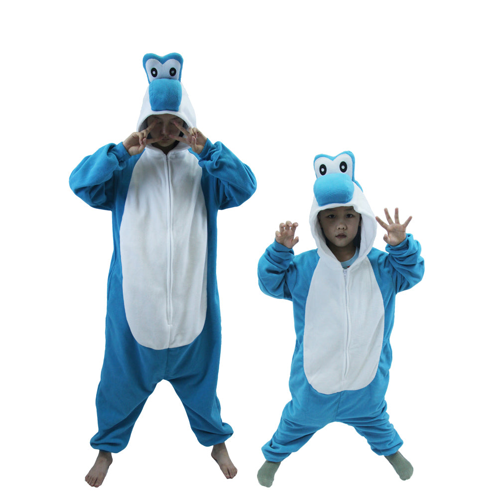 Blue Yoshi Costume Adult and Kids Kigurumi Onesie Cosplay Pajamas Unisex Halloween Costume Christmas Sleepwear Party Outfit