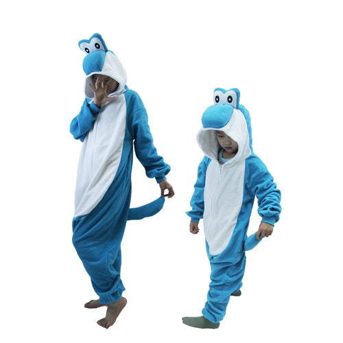 Blue Yoshi Costume Adult and Kids Kigurumi Onesie Cosplay Pajamas Unisex Halloween Costume Christmas Sleepwear Party Outfit