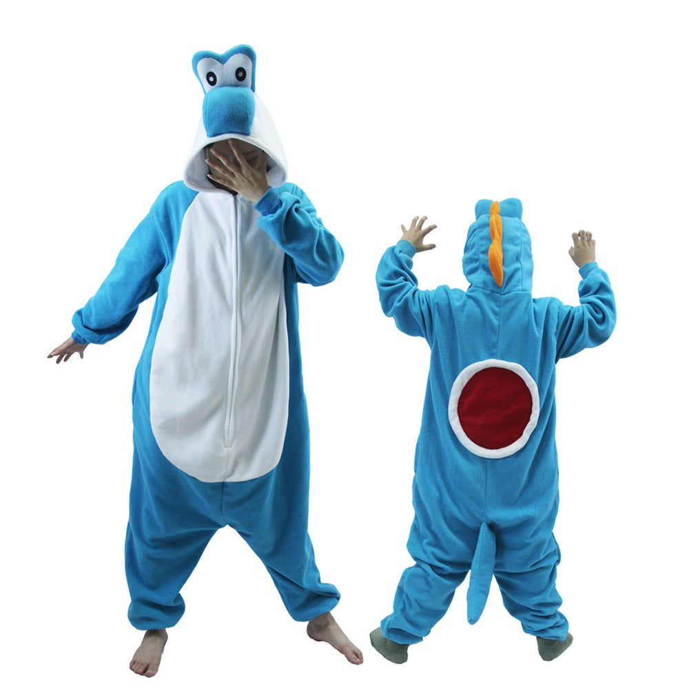 Blue Yoshi Costume Adult and Kids Kigurumi Onesie Cosplay Pajamas Unisex Halloween Costume Christmas Sleepwear Party Outfit