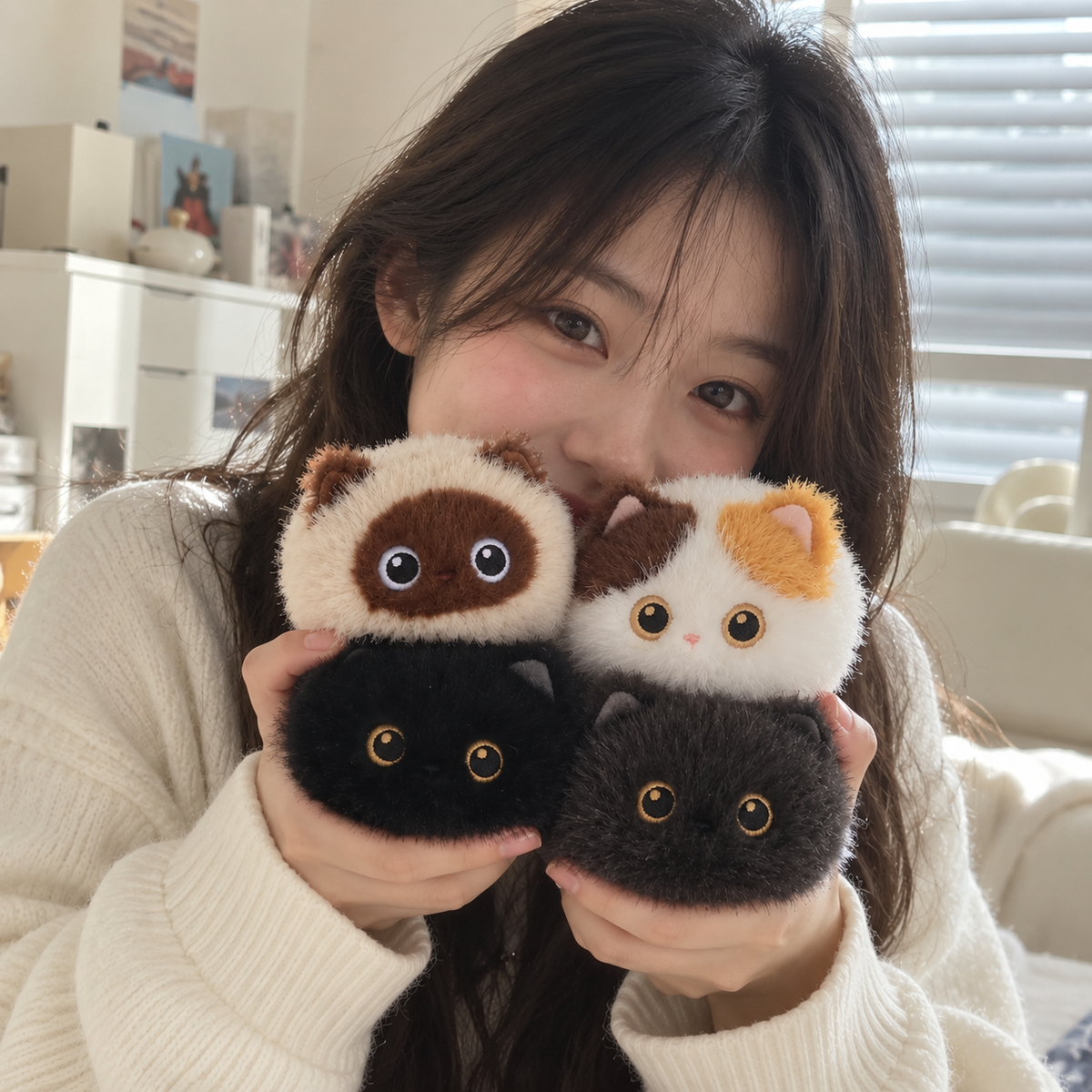 Cute Cat Plush Toy – Black, Siamese, Calico & Brown Cat Stuffed Doll