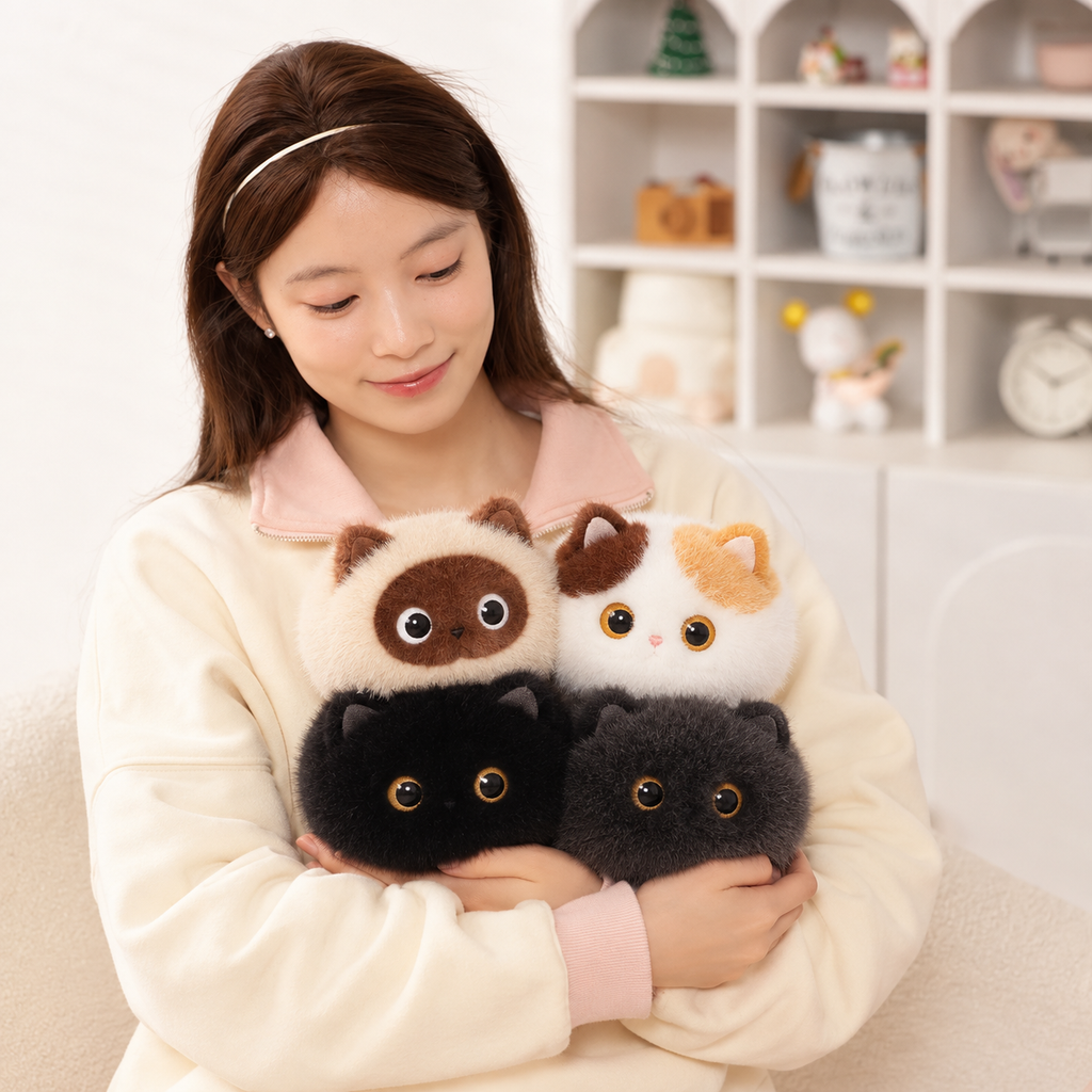 Cute Cat Plush Toy – Black, Siamese, Calico & Brown Cat Stuffed Doll