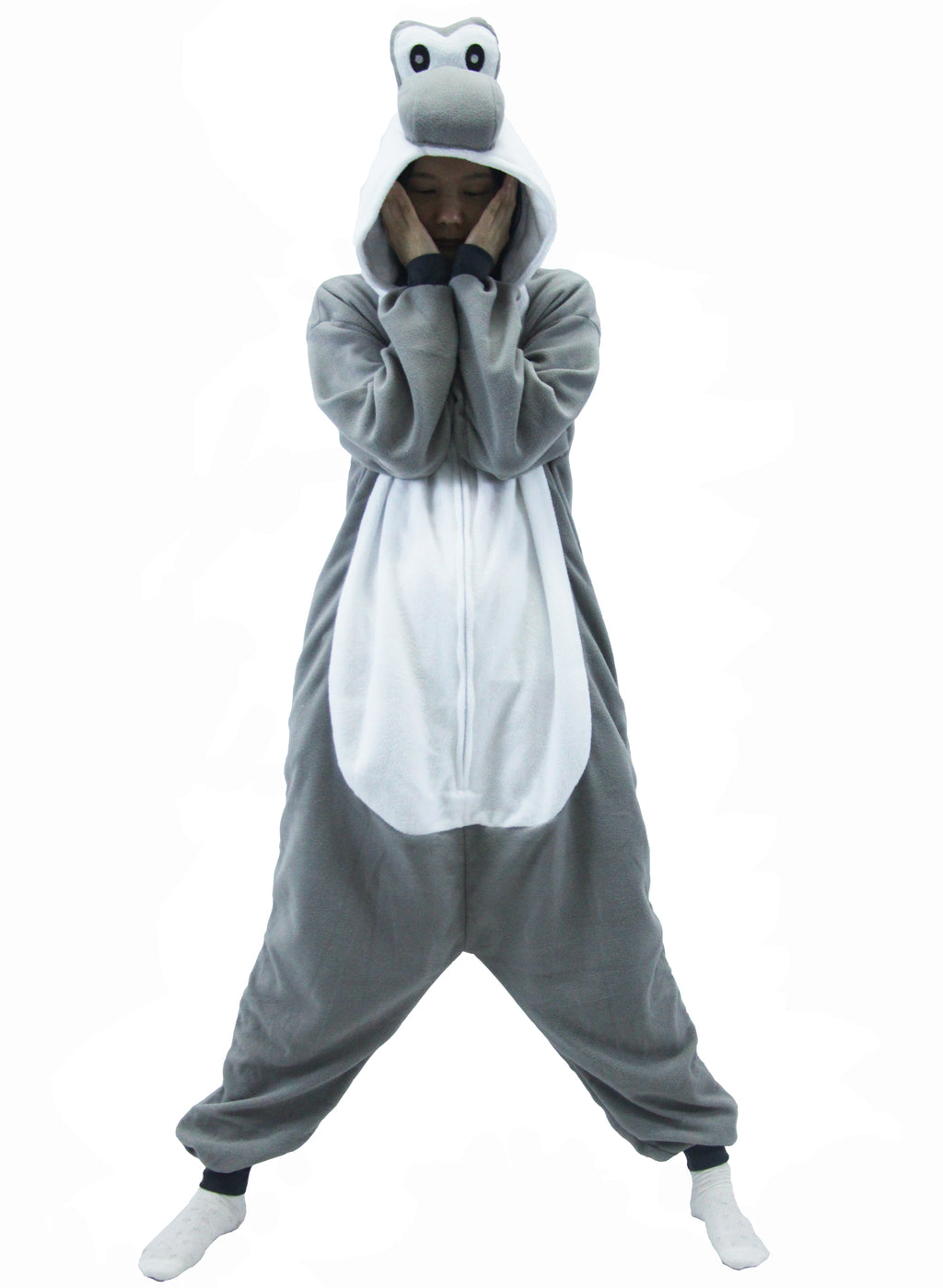 Grey Yoshi Costume Adult Kigurumi Onesie Cosplay Pajamas Unisex Halloween Costume Christmas Sleepwear Party Outfit