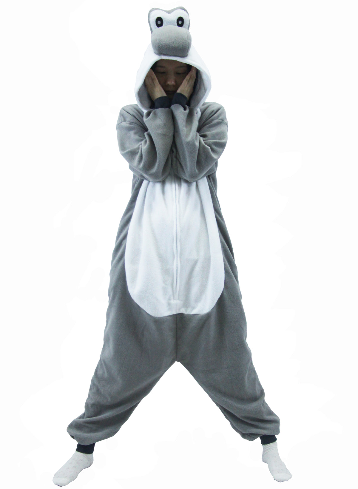 Grey Yoshi Costume Adult Kigurumi Onesie Cosplay Pajamas Unisex Halloween Costume Christmas Sleepwear Party Outfit