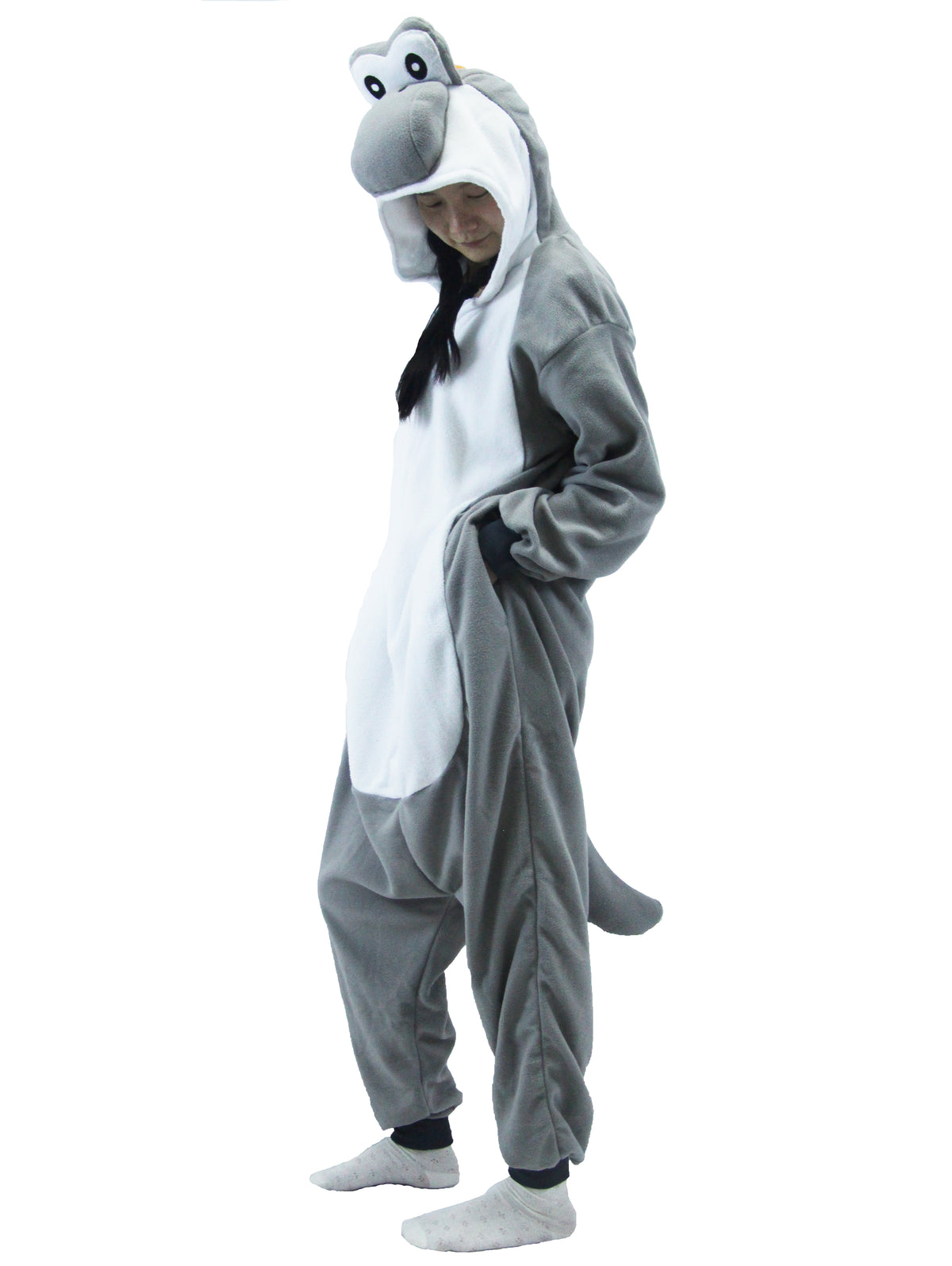 Grey Yoshi Costume Adult Kigurumi Onesie Cosplay Pajamas Unisex Halloween Costume Christmas Sleepwear Party Outfit