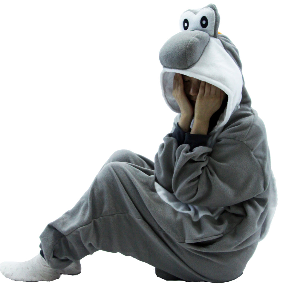 Grey Yoshi Costume Adult Kigurumi Onesie Cosplay Pajamas Unisex Halloween Costume Christmas Sleepwear Party Outfit