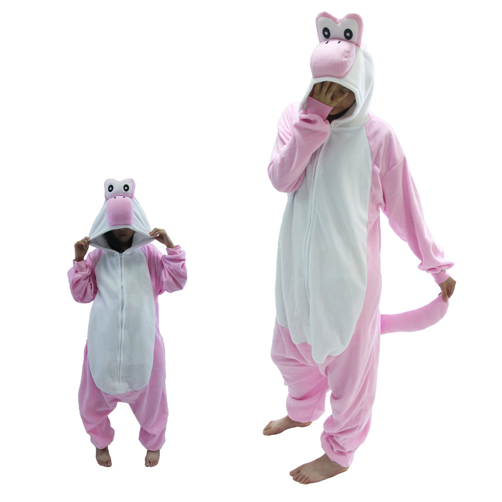 Pink Yoshi Costume Adult and Kids Kigurumi Onesie Cosplay Pajamas Unisex Halloween Costume Christmas Sleepwear Party Outfit