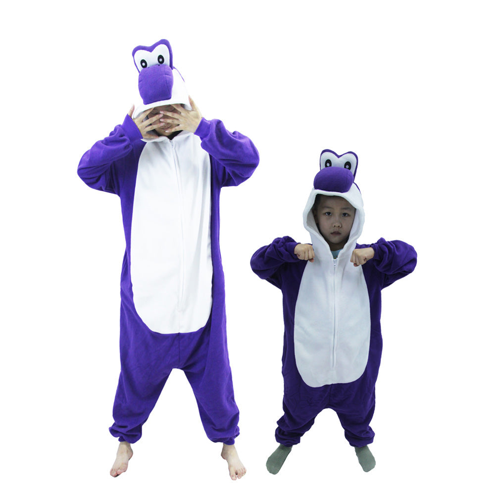 Purple Yoshi Costume Adult and Kids Kigurumi Onesie Cosplay Pajamas Unisex Halloween Costume Christmas Sleepwear Party Outfit