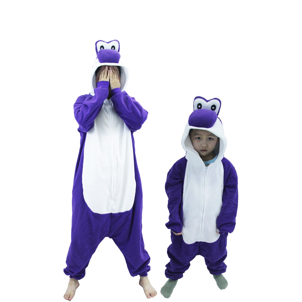 Purple Yoshi Costume Adult and Kids Kigurumi Onesie Cosplay Pajamas Unisex Halloween Costume Christmas Sleepwear Party Outfit